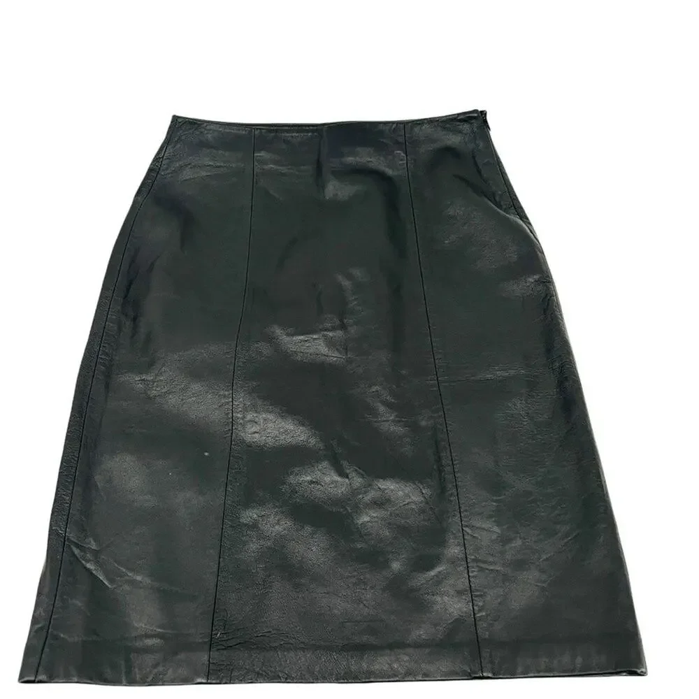 Jaclyn Smith 100% Black Leather Pencil Skirt Womens 6